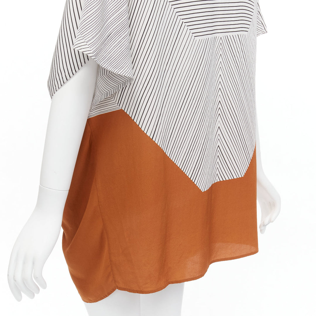 ERES 100% silk black white striped brown colorblocked knot coverup tunic  S