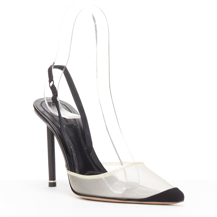 ALEXANDER WANG Alix nude mesh black fabric strap slingback pumps EU36