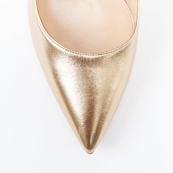 GIANVITO ROSSI metallic gold leather pointy pump heels EU39.5