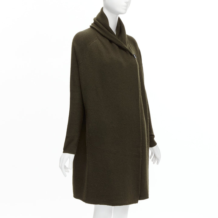 VINCE army green yak wool shawl neck single button wrap cardigan coat XXS