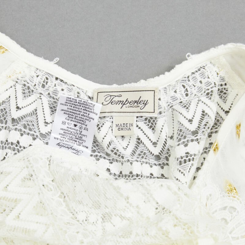 TEMPERLEY LONDON white sheer gold jacquard crochet lace bohemian top US4 S