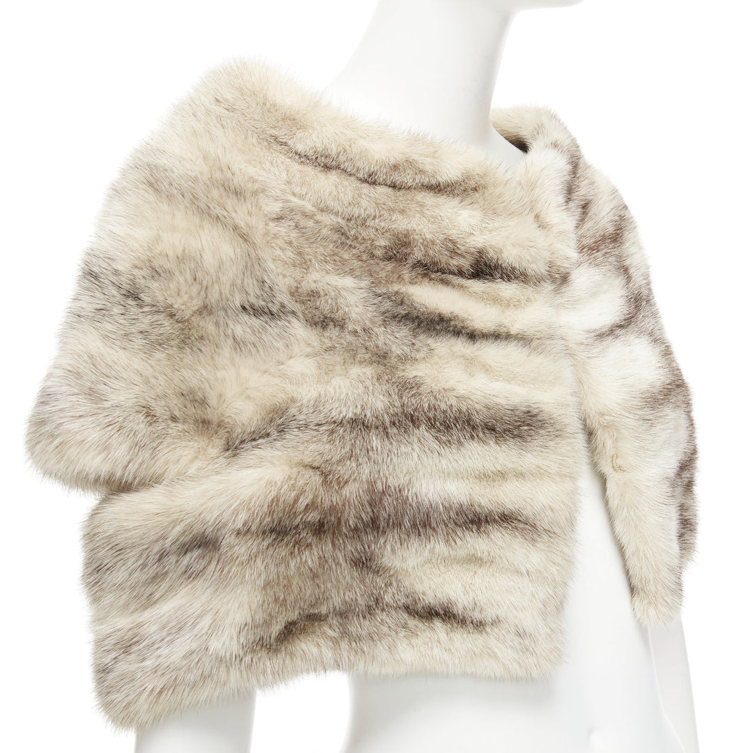 MARNI beige genuine fur striped colouring shawl bolero crop jacket IT40