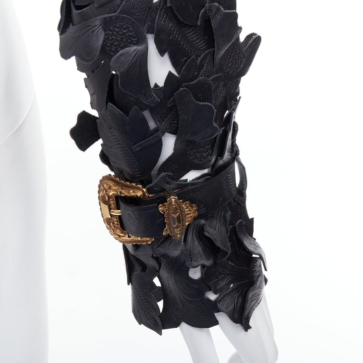 rare ALEXANDER MCQUEEN 2011 Runway black floral laser cut leather jacket IT40 S
