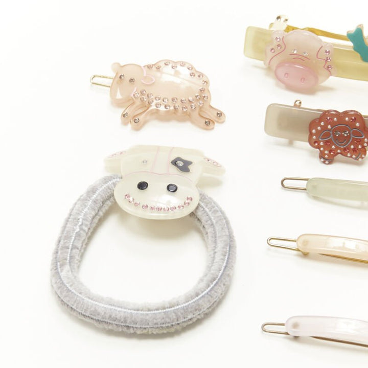 CHIC & MODE Alexandre Zouari LOT OF 9 farm animal crystal acrylic hair clip ties