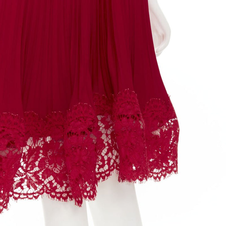 VALENTINO red floral lace knife pleat skirt cocktail dress IT38 XS