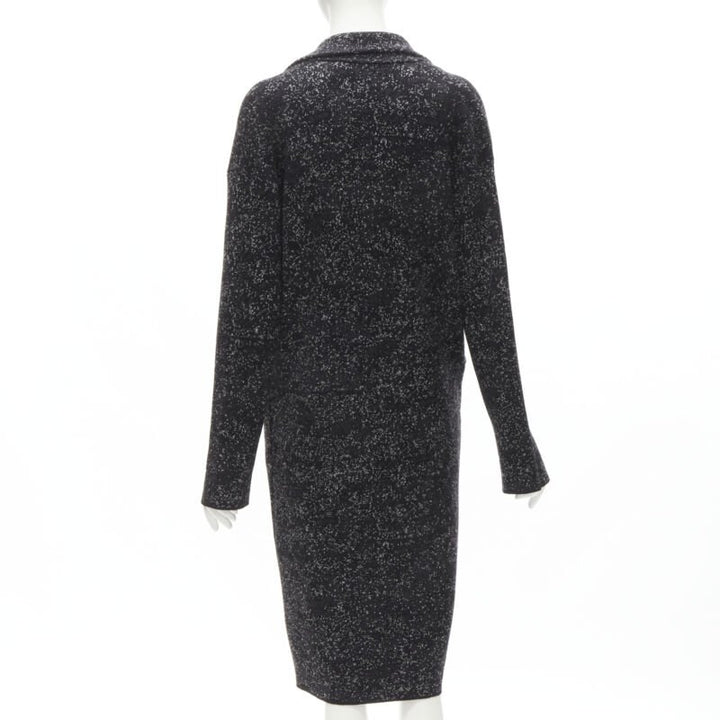 THEORY black grey speckle wool blend knitted robe coat S