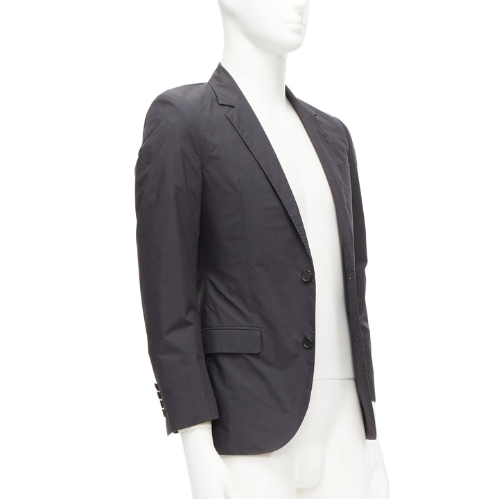 LANVIN dark grey cotton blend nylon minimal single breast suit blazer EU44 XS