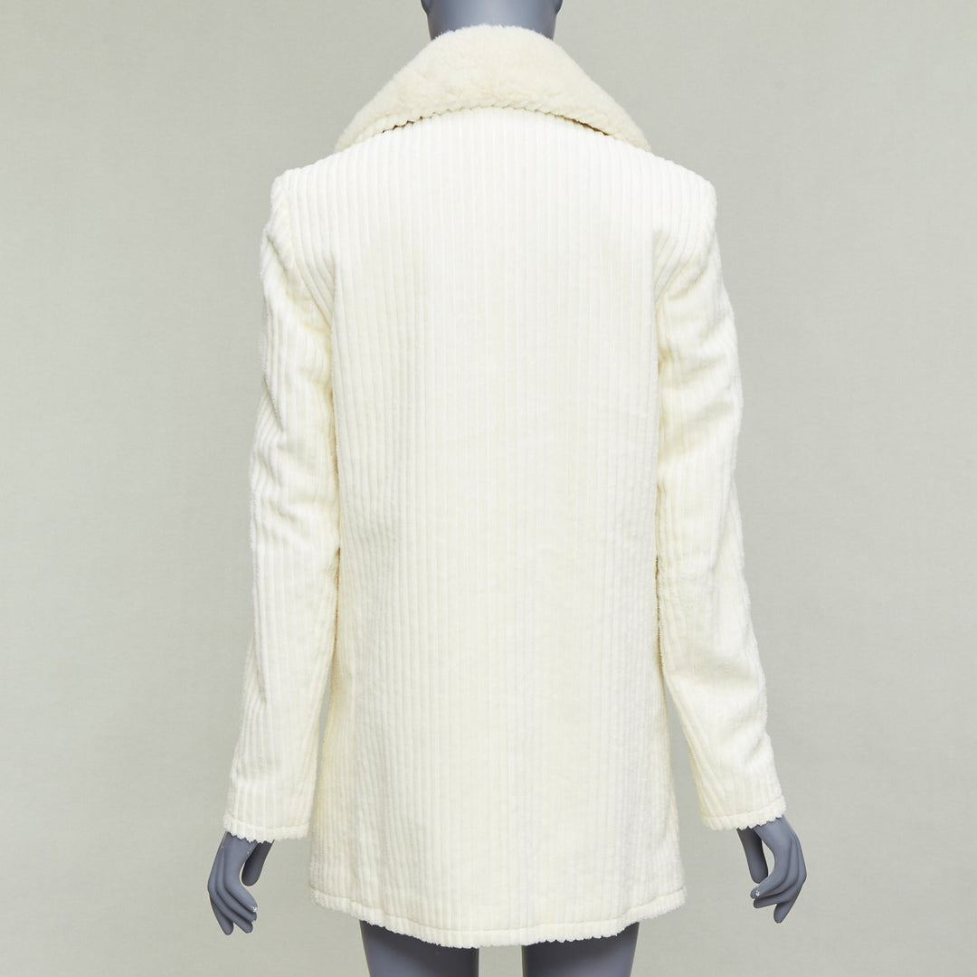 SAINT LAURENT 2021 off white shearling collar cotton corduroy coat FR38 M