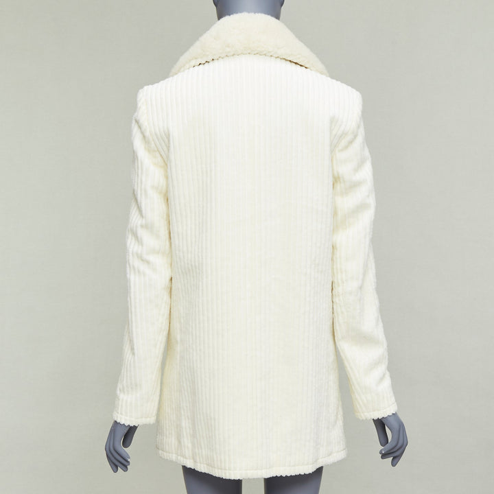 SAINT LAURENT 2021 off white shearling collar cotton corduroy coat FR38 M