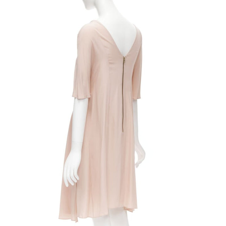 MARNI 100% silk light pink gathered asymmetric draped short sleeve dress IT38 XS