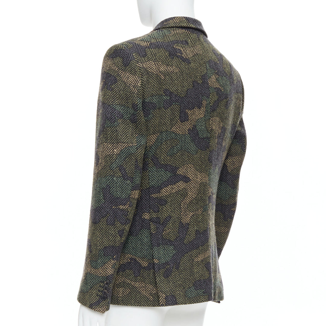 VALENTINO green camouflage print herringbone wool blazer jacket IT50 L