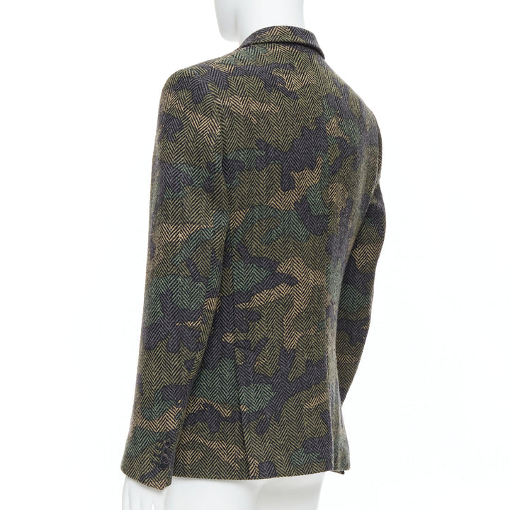 VALENTINO green camouflage print herringbone wool blazer jacket IT50 L