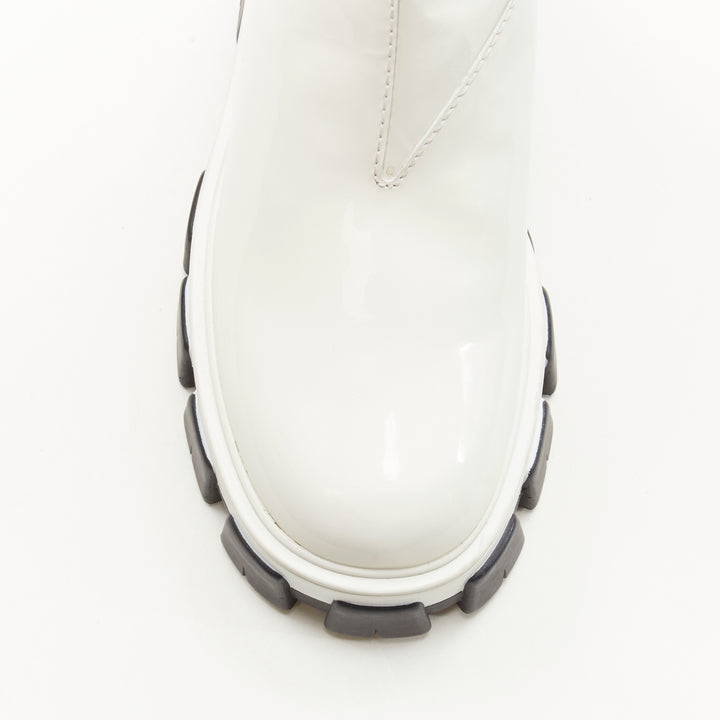 PRADA 2019 Monolith white patent lug sole platform ankle boot  EU36
