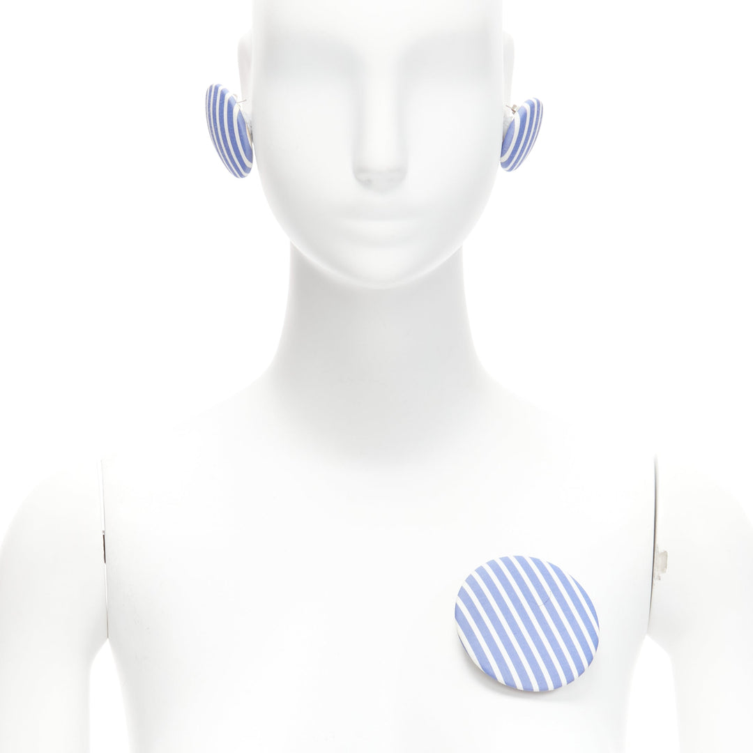 BALENCIAGA blue stripes fabric round badges studs earrings Set 3