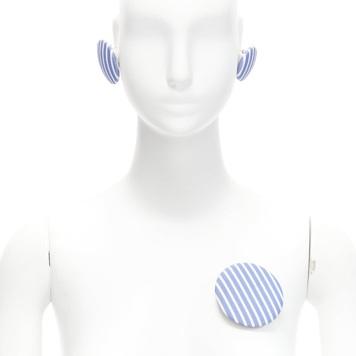BALENCIAGA blue stripes fabric round badges studs earrings Set 3