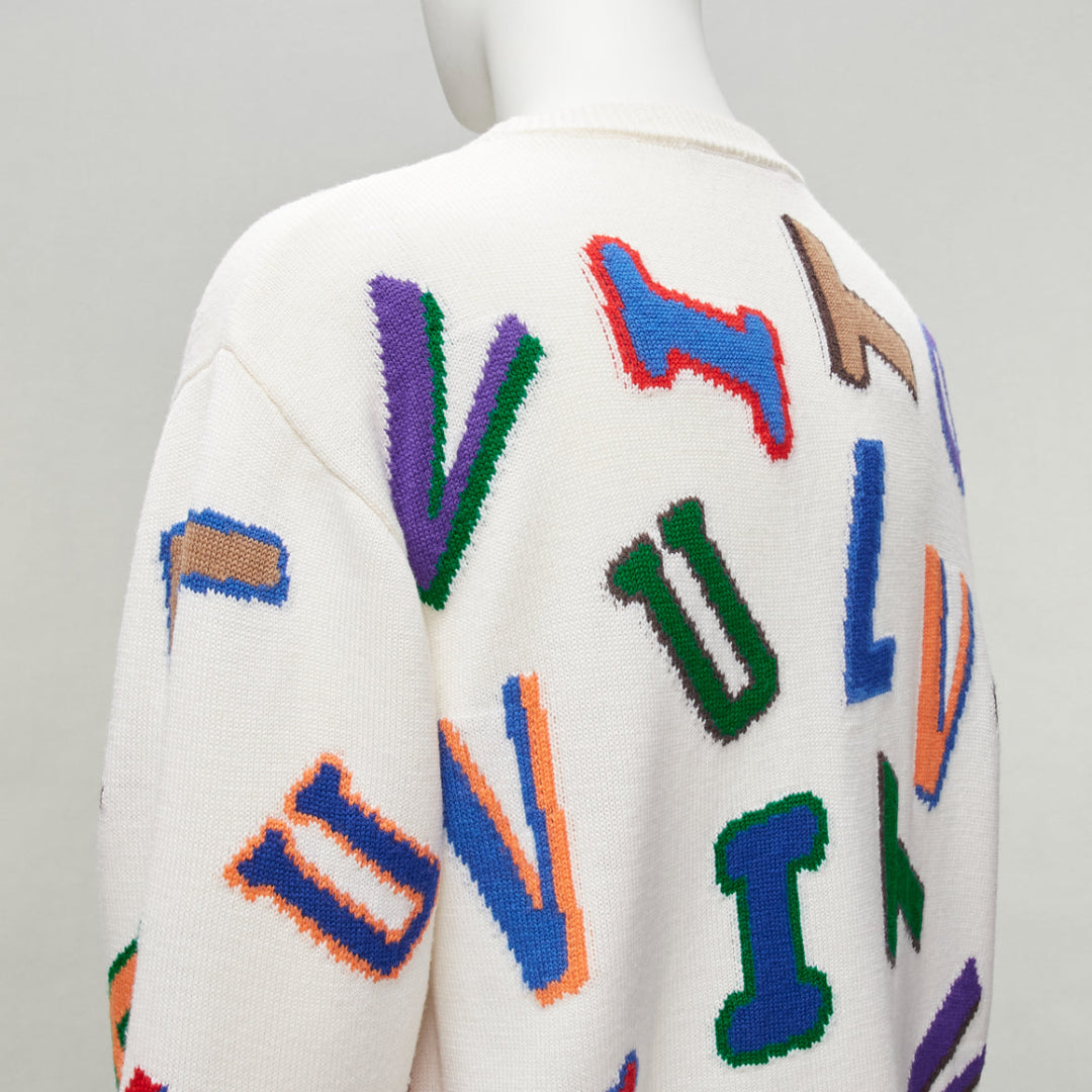 LOUIS VUITTON Virgil Abloh NBA 2021 white logo letters wool sweater XL