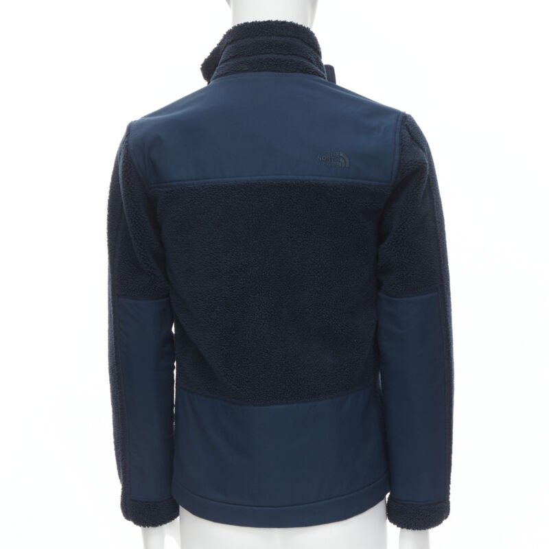 NORTH FACE navy blue fleece patch flap pocket asymmetric zip up jacket XS S