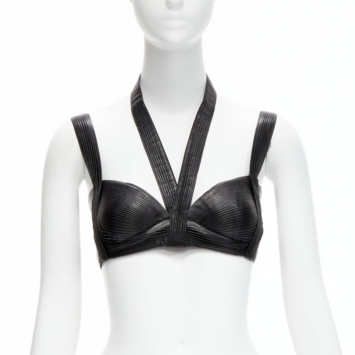 rare GIVENCHY Riccardo Tisci 2014 Runway black pleated leather harness bra top