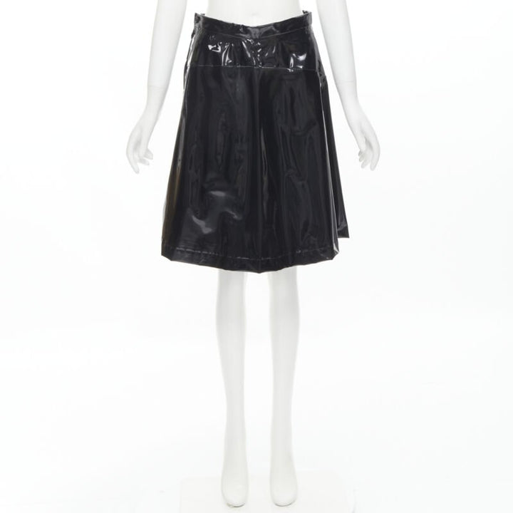 COMME DES GARCONS 1991 black vinyl plastic bias cut A-lined flared skirt L