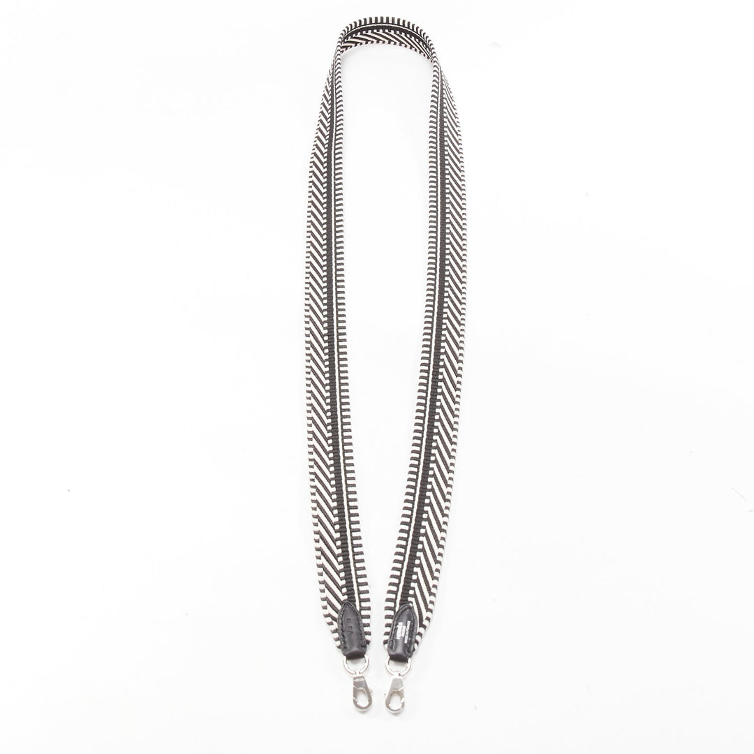 HERMES Sangle 25 black white chevron stripes woven silver hardware bag strap