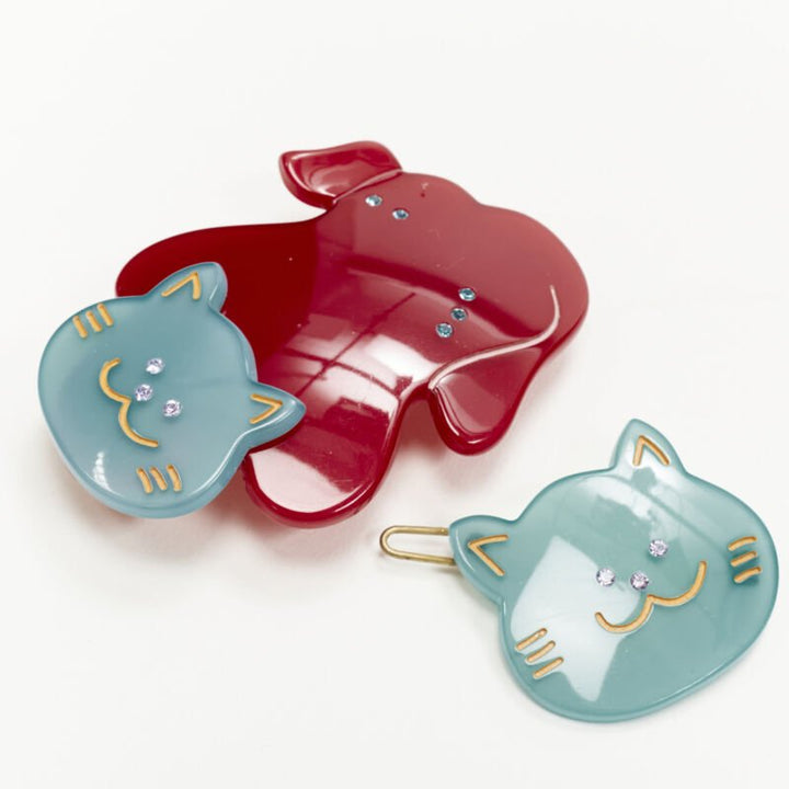 CHIC & MODE Alexandre Zouari crystal red cat crystal hair tie clip comb X10