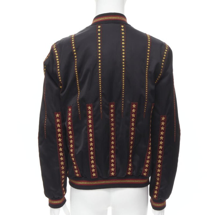 Runway  SAINT LAURENT '18 Teddy satin gold star embellish bomber jacket EU52