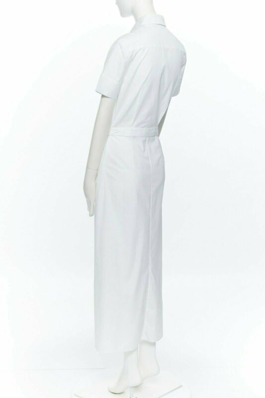 ROSETTA GETTY white cotton maxi long shirt dress apron fold minimal tie US0 XS