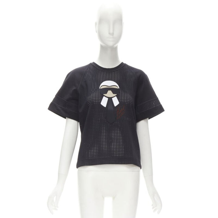 FENDI Karl Loves Karlito black perforated sweatshirt top S