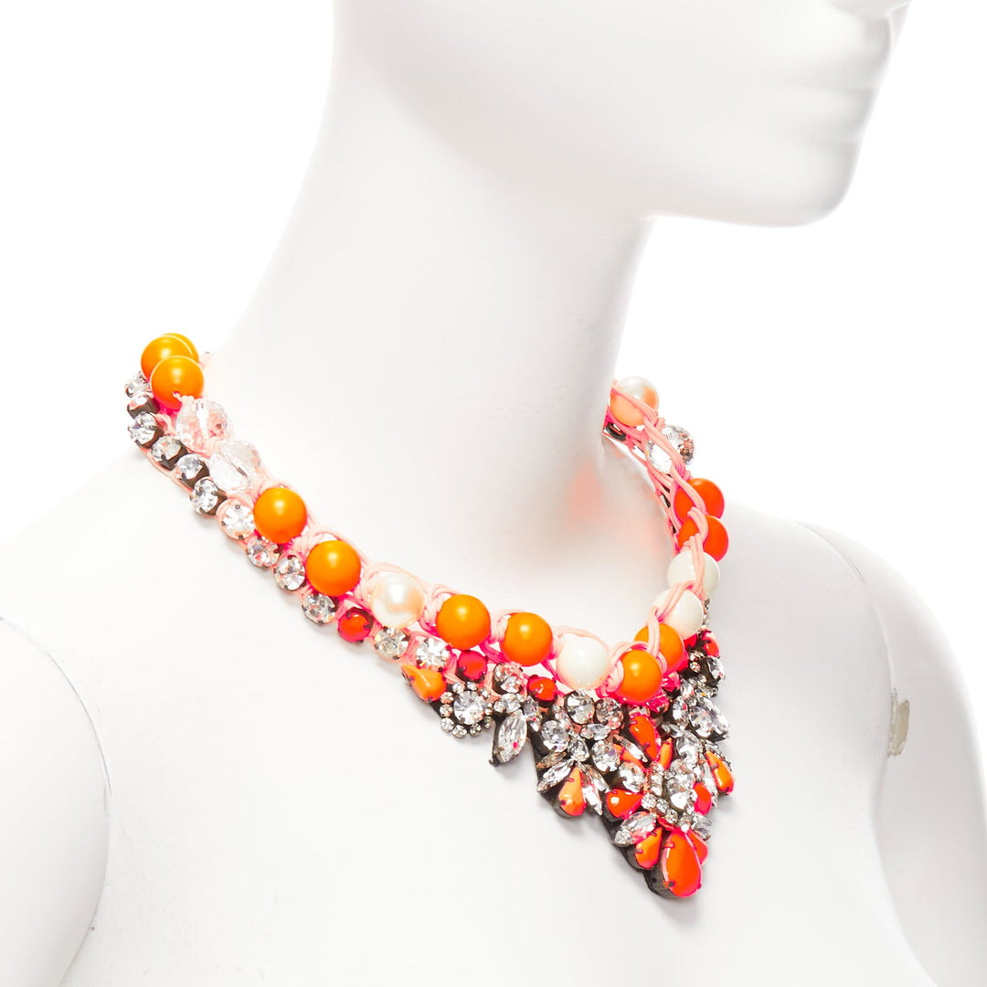 SHOUROUK neon orange clear crystal beads rope chain choker necklace