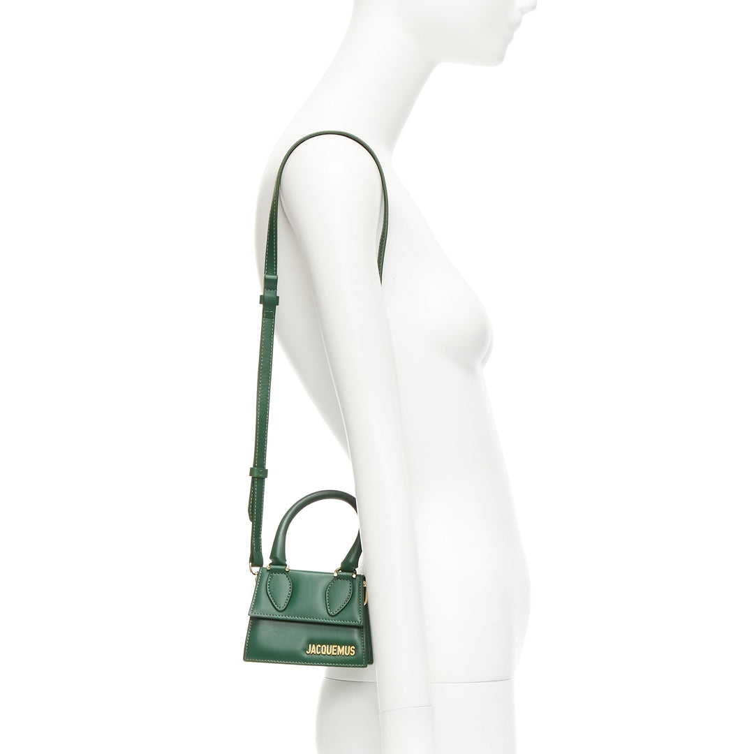 JACQUEMUS Le Chiquito green calfskin gold logo mini crossbody bag