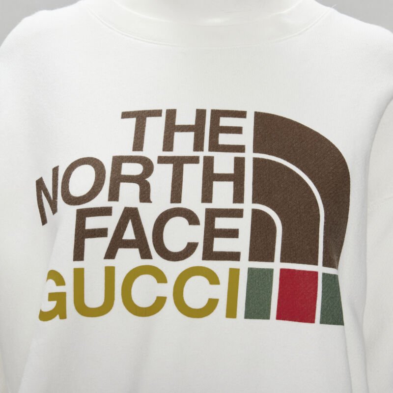 GUCCI THE NORTH FACE logo print white cotton oversized sweatshirt pullover XS