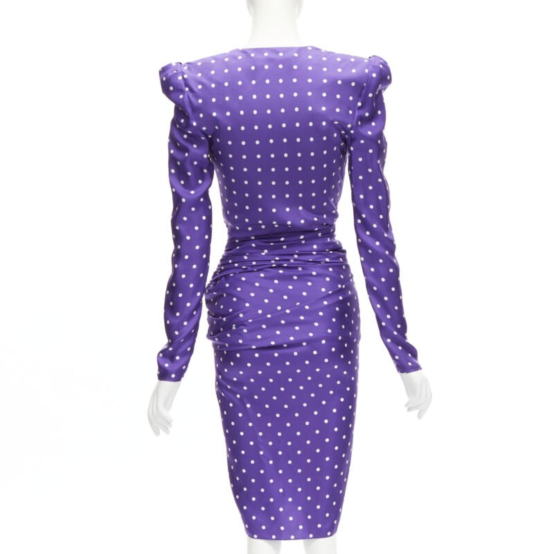 ALEXANDRE VAUTHIER Runway purple polka dot puff shoulder wrapped dress FR34 XS
