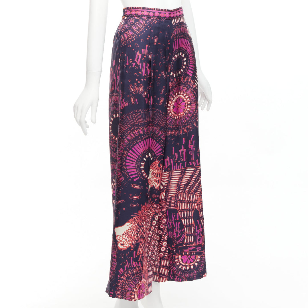 CHRISTIAN DIOR pink navy kaleidoscope animal print cotton wide pants FR36 S