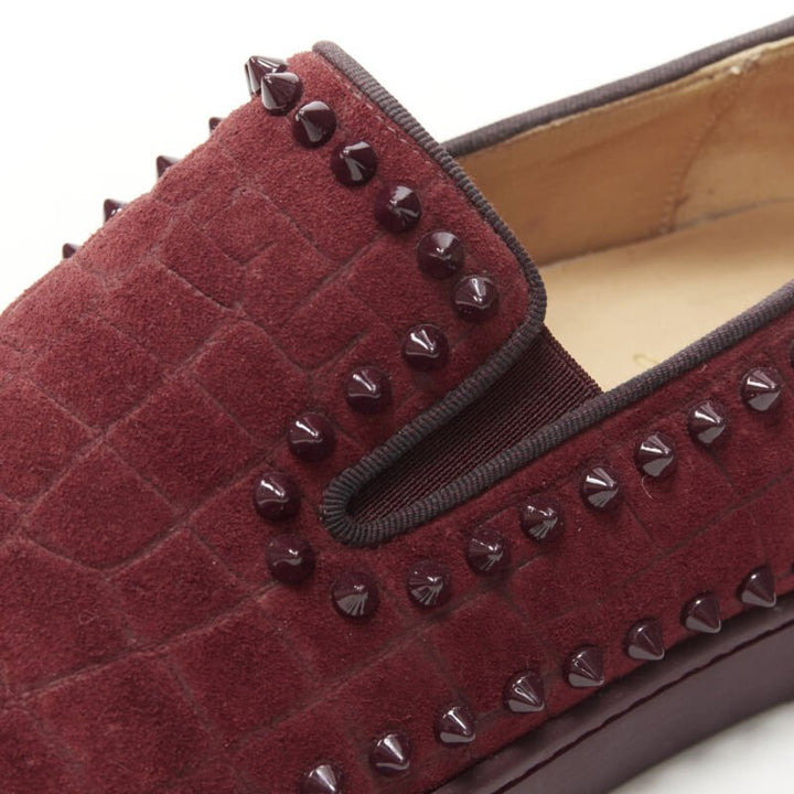 CHRISTIAN LOUBOUTIN Pik Boat burgundy suede spike stud low top sneaker EU41