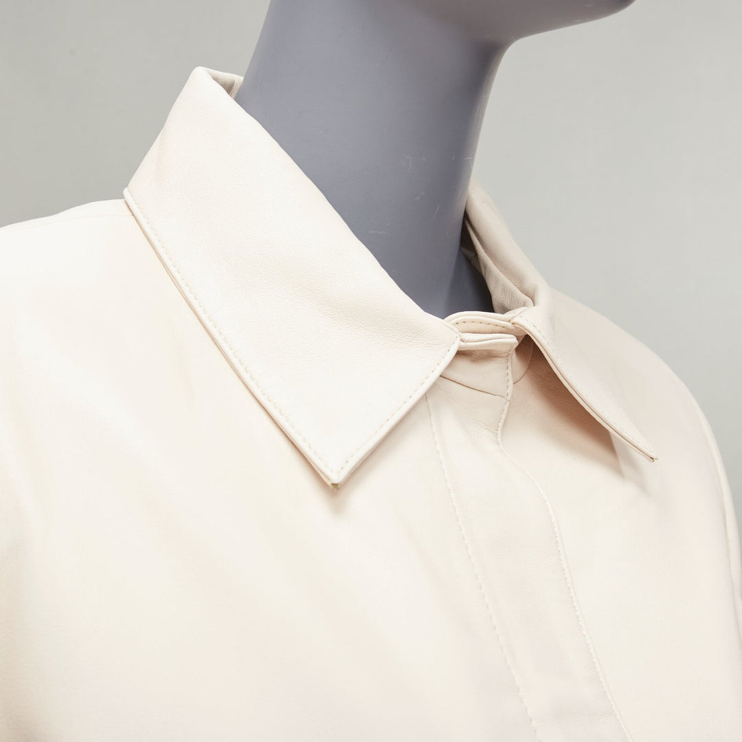 NOUR HAMMOUR cream lambskin minimal dual pocket cropped zip jacket IT36 XXS
