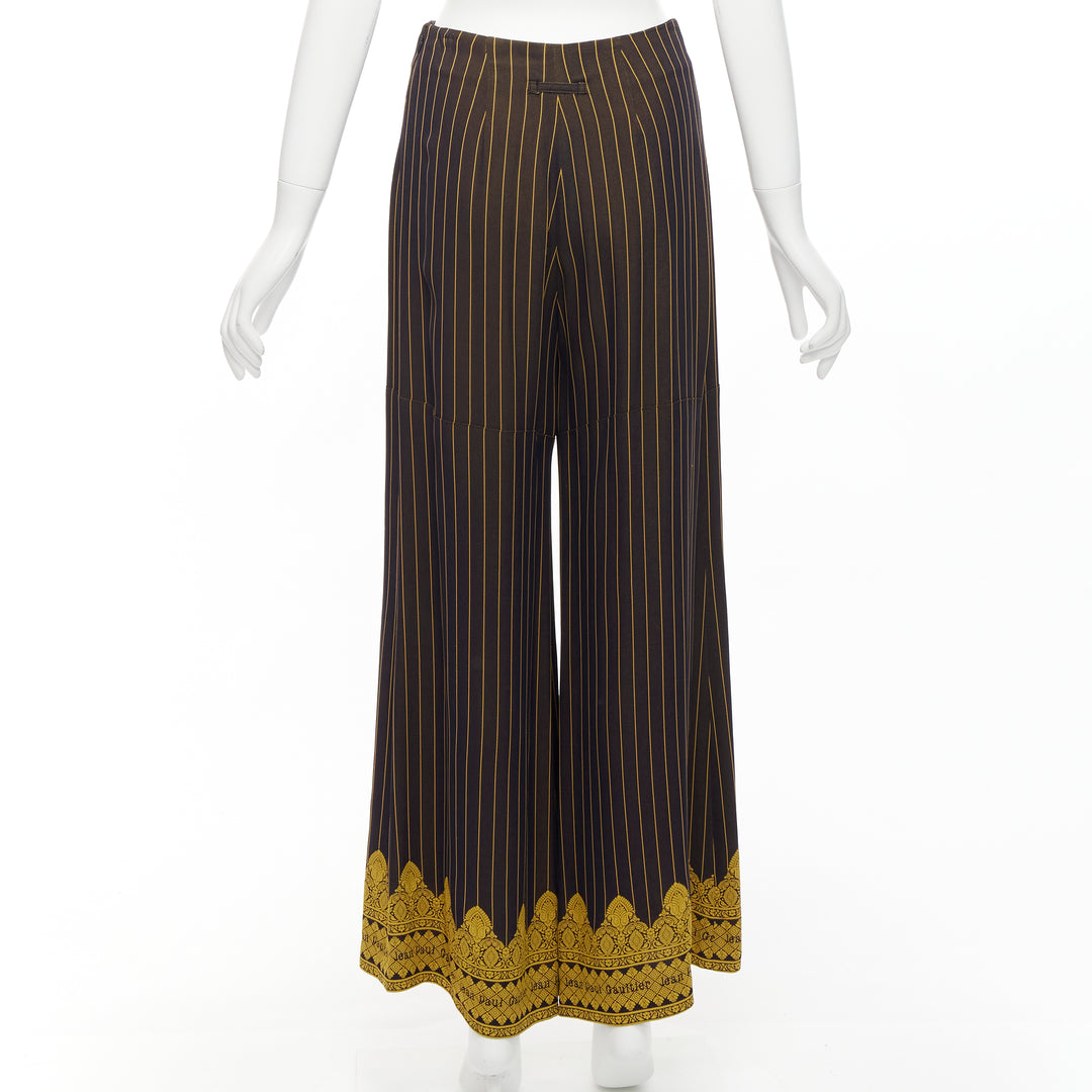 JEAN PAUL GAULTIER FEMME black gold striped logo trim wide leg pants IT40 L