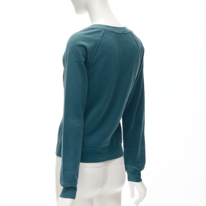 LOUIS VUITTON teal blue bow lock charm patch pocket cotton fleece sweater S