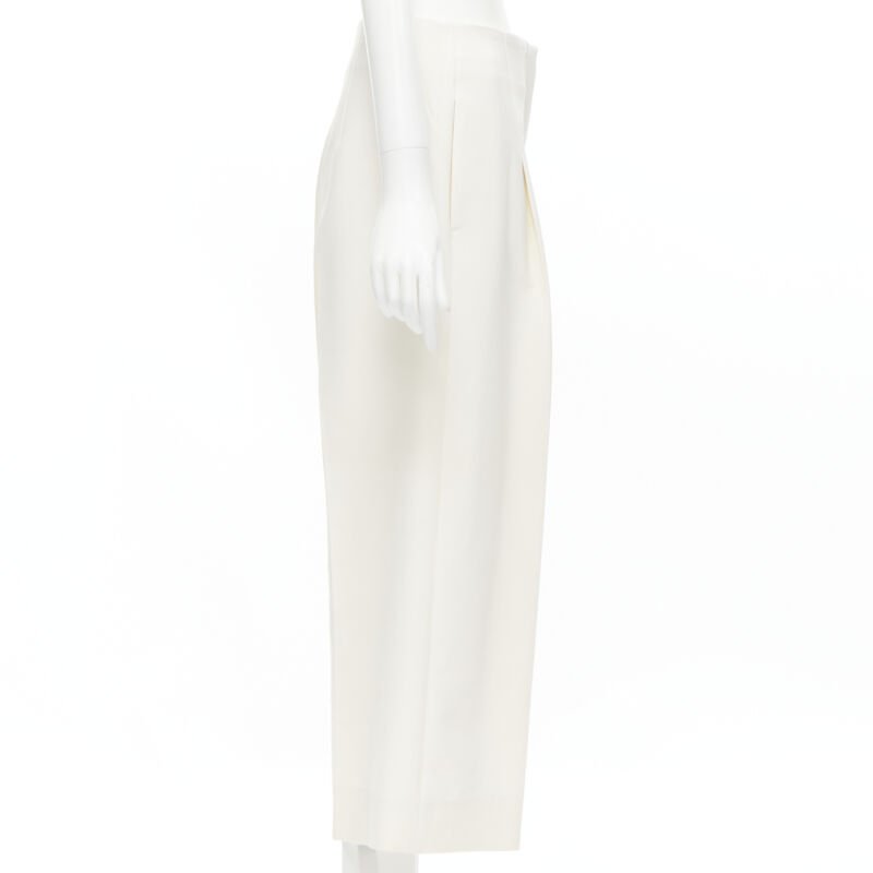 OSCAR DE LA RENTA 2015 virgin wool crepe cream pleated wide pants US2 XS