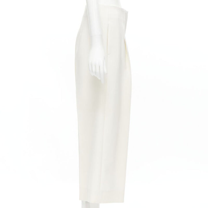 OSCAR DE LA RENTA 2015 virgin wool crepe cream pleated wide pants US2 XS