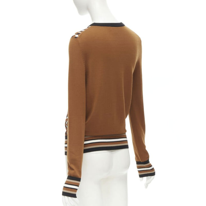 MICHAEL KORS COLLECTION brown merino wool cube print silk panel swaeter XS