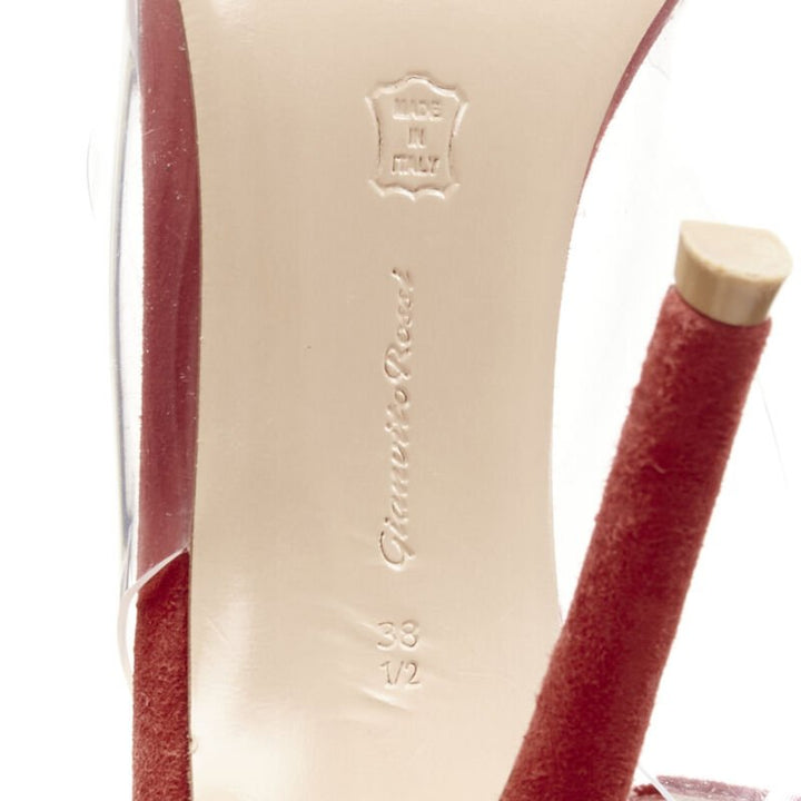 GIANVITO ROSSI Plexi red suede clear PVC ankle strap pump EU38.5