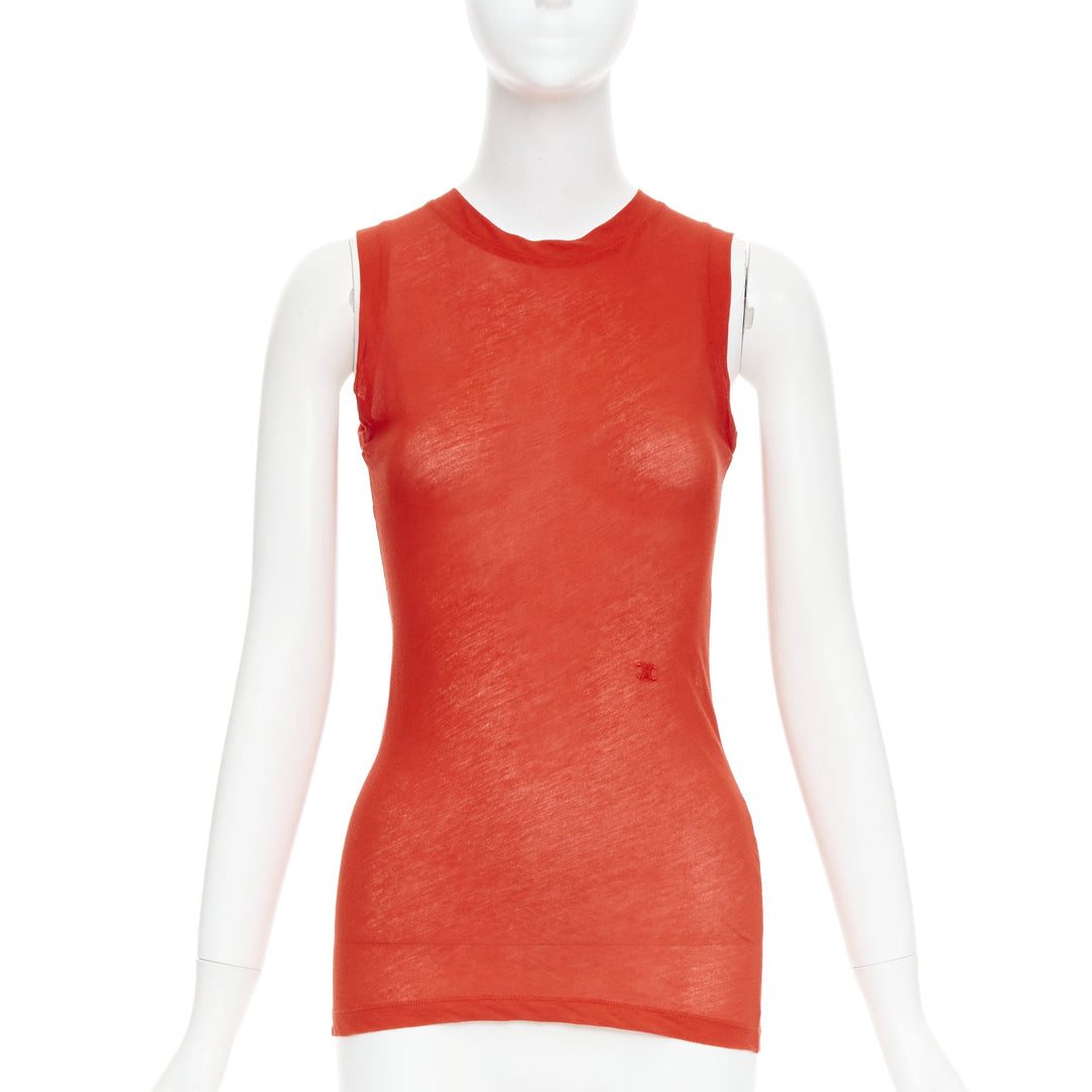 OLD CELINE Phoebe Philo red silky bias cut Triomphe anagram tank top
