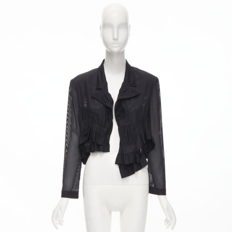 Runway COMME DES GARCONS 80's black striped sheer ruffle cropped blazer jacket S