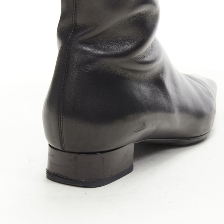 GUCCI black web trim leather gold bamboo charm zip riding boots EU36