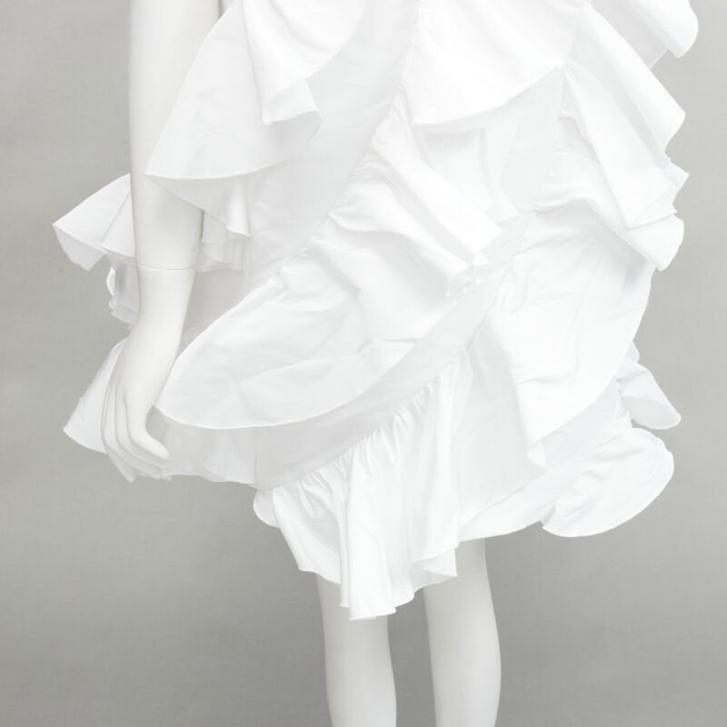 ALEXANDER MCQUEEN 2022 Hybrid white spiral ruffle cotton tshirt dress IT36 XS