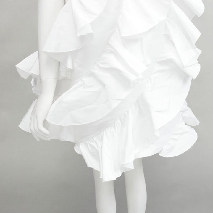 ALEXANDER MCQUEEN 2022 Hybrid white spiral ruffle cotton tshirt dress IT36 XS