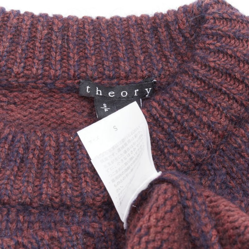 THEORY burgundy navy wool mohair knit step hem sweater S