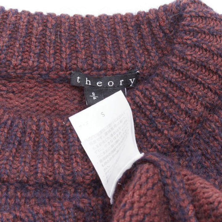 THEORY burgundy navy wool mohair knit step hem sweater S