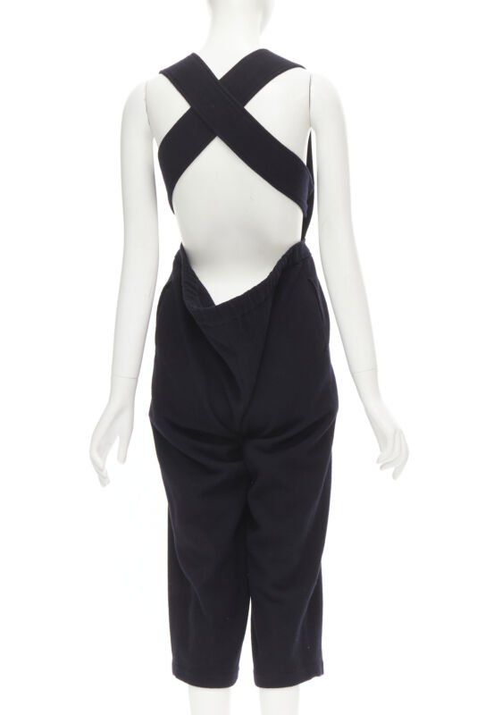 COMME DES GARCONS Vintage 1980's black wool cross back cropped jumpsuit S