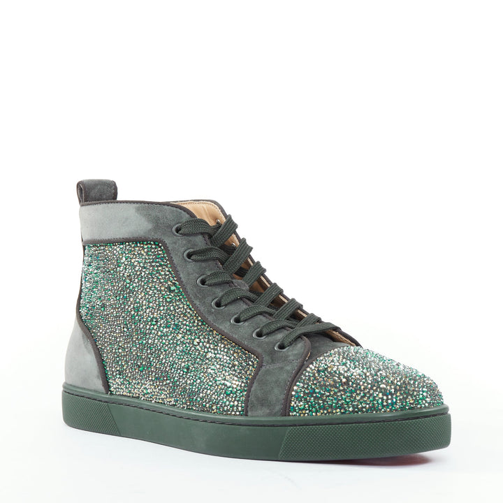 CHRISTIAN LOUBOUTIN Louis Orlato Tsar Green Strass crystals high sneaker EU42.5